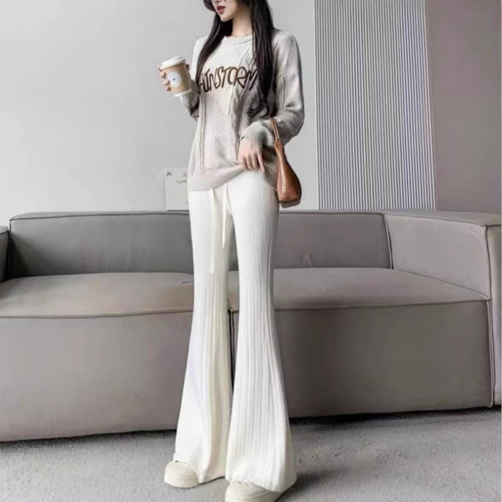 Pull en tricot décontracté pour femmes avec col haut et pantalon large