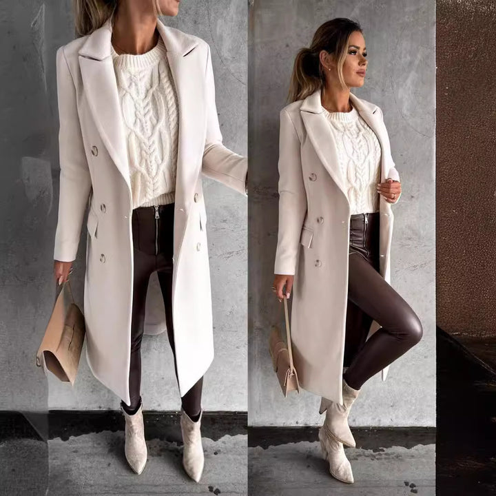 Ladies Elegant Wool Coat with Double Breasted Lune London