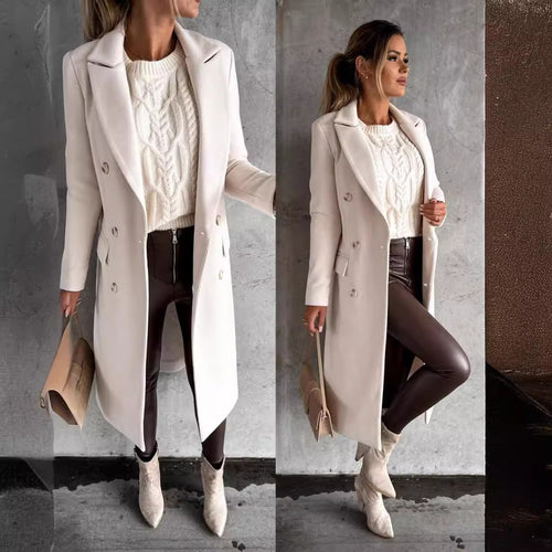 Ladies Elegant Wool Coat with Double Breasted Lune London