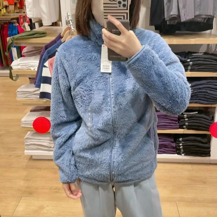 Women Cozy Fleece Jacket with High Collar and Zip Lune London
