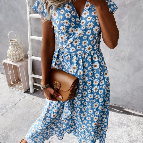 Chic and elegant floral wrap midi dress for women