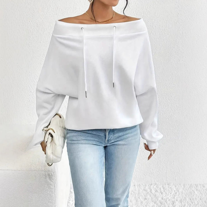 Casual sweatshirt for women with open shoulder part and cord Lune London