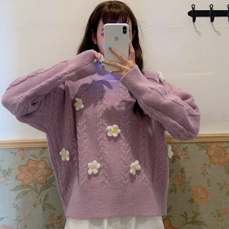 Pull en tricot épais à la mode pour femmes avec applications florales Chic & Stil