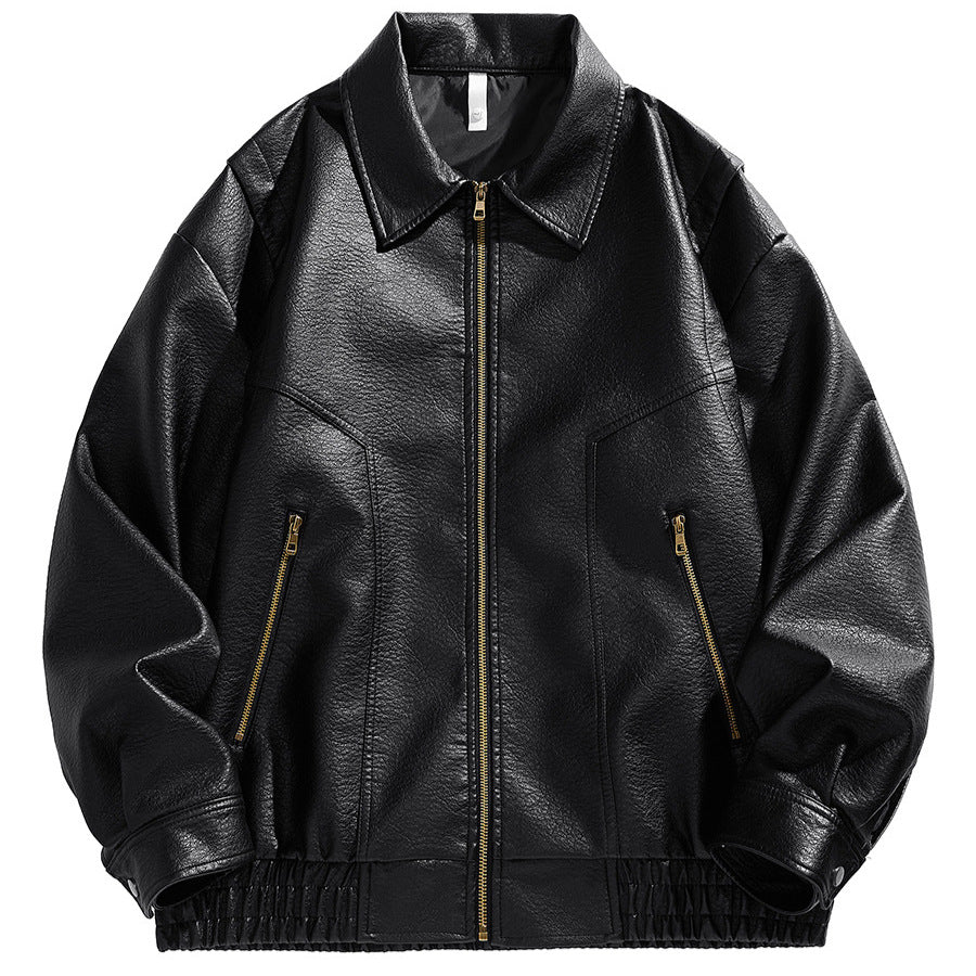 Leather jacket for men, short cut, with elastic waist and pockets Lune London