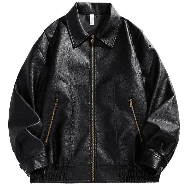 Lune London | Men's Short-Cut Leather Jacket with Elastic Waistband and Pockets