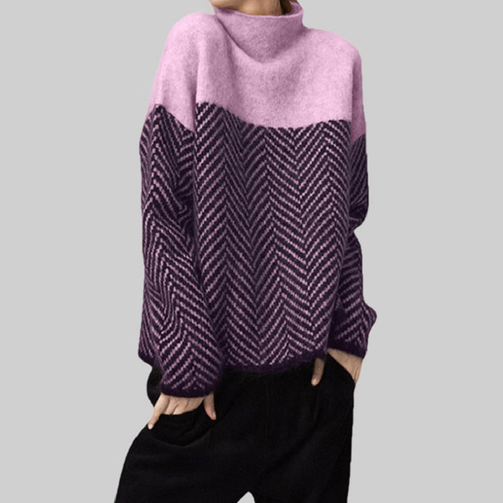 Pull en tricot épais pour femmes avec col haut et motif chevron moderne Chic & Stil