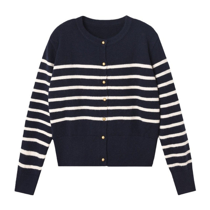 Cardigan féminin à la mode avec motif rayé et boutons décoratifs Chic & Stil