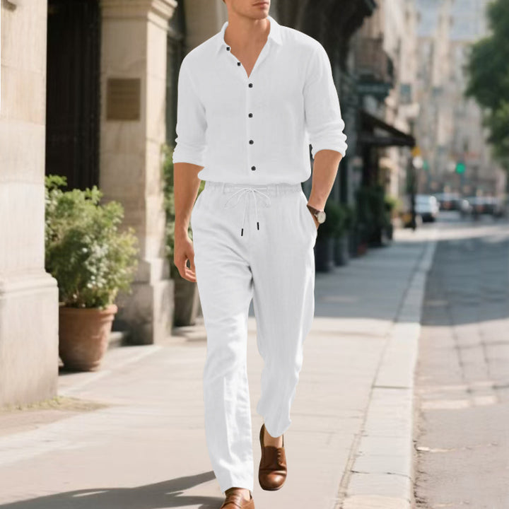 Casual linen pants for men with elastic waistband and practical drawstring Lune London