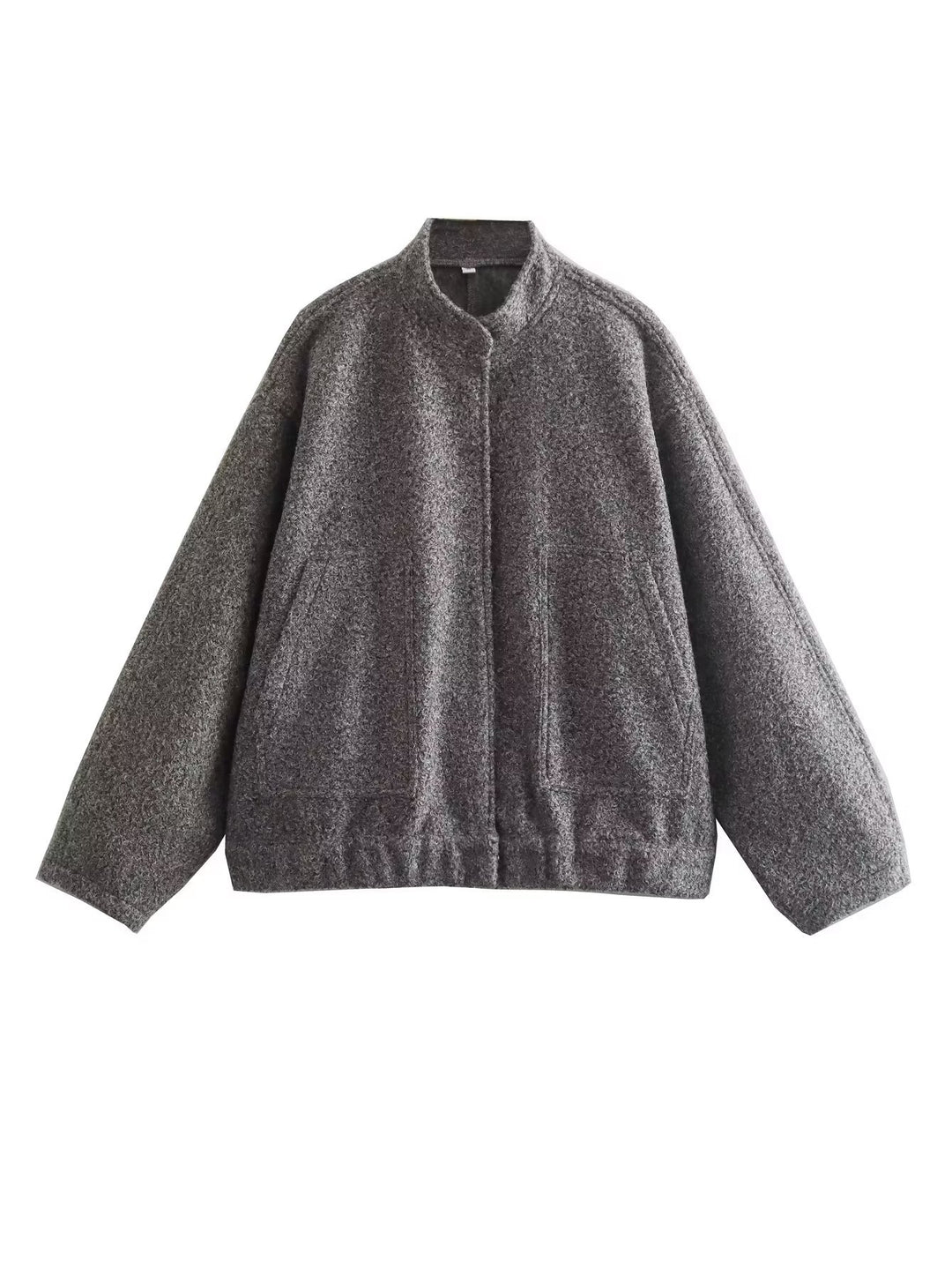 Oversized knit jacket for women in soft teddy fabric with a high collar and side pockets Lune London