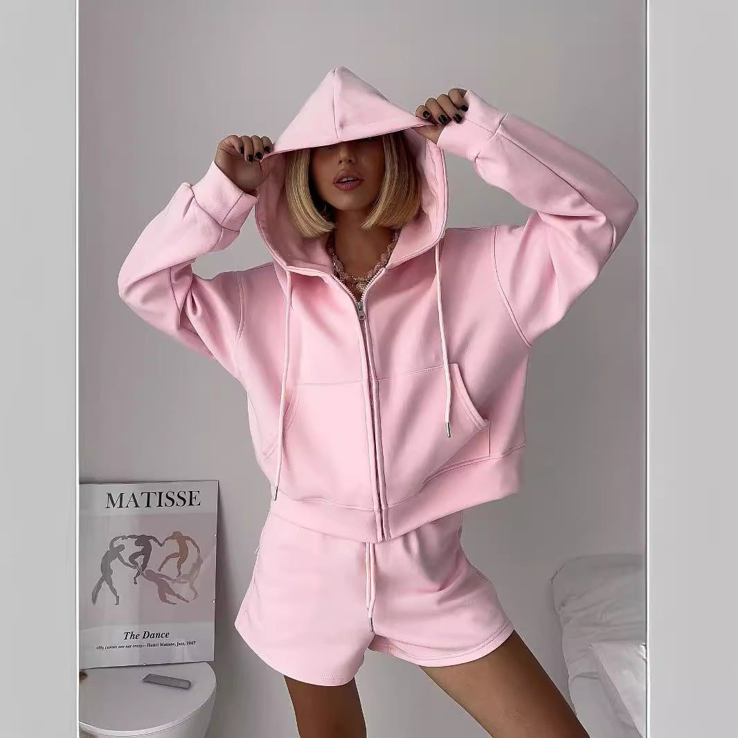 Lune London women's relaxed zip-up hoodie and shorts set
