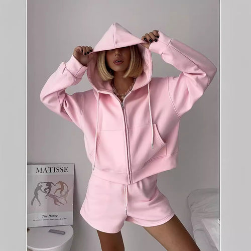 Lune London women's relaxed zip-up hoodie and shorts set