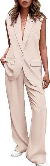 Women's Sleeveless Blazer Set with Wide Cut Pants Lune London