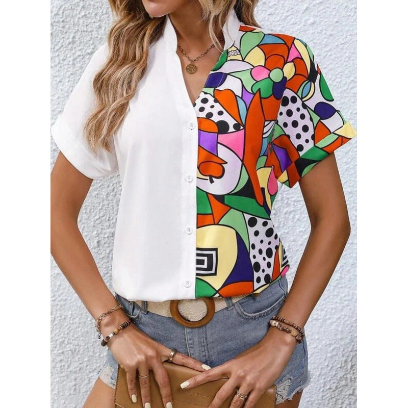 Ladies Art Graphic Short Sleeve Blouse Lune London