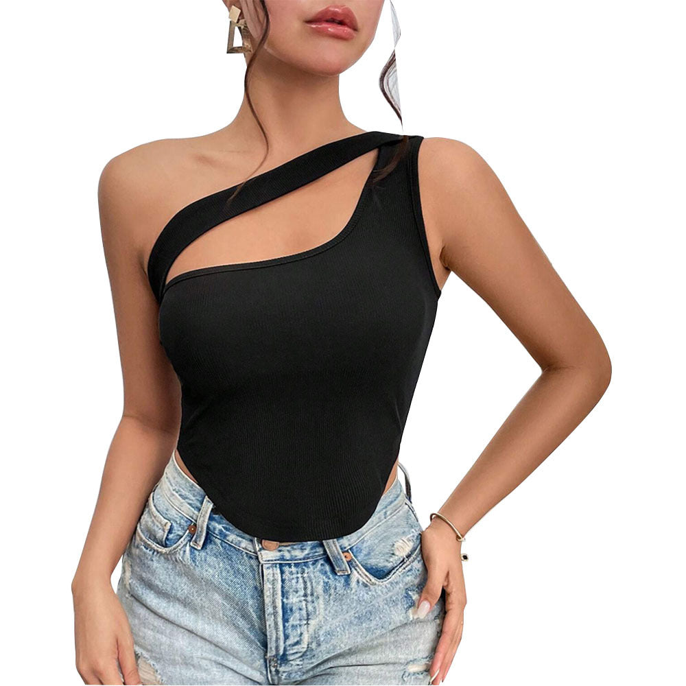 Asymmetrical body for women with thin spaghetti straps and elastic fabric Chic & Stil