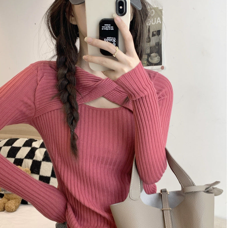 Women's long sleeve shirt with open shoulder area and rib knit pattern Lune London