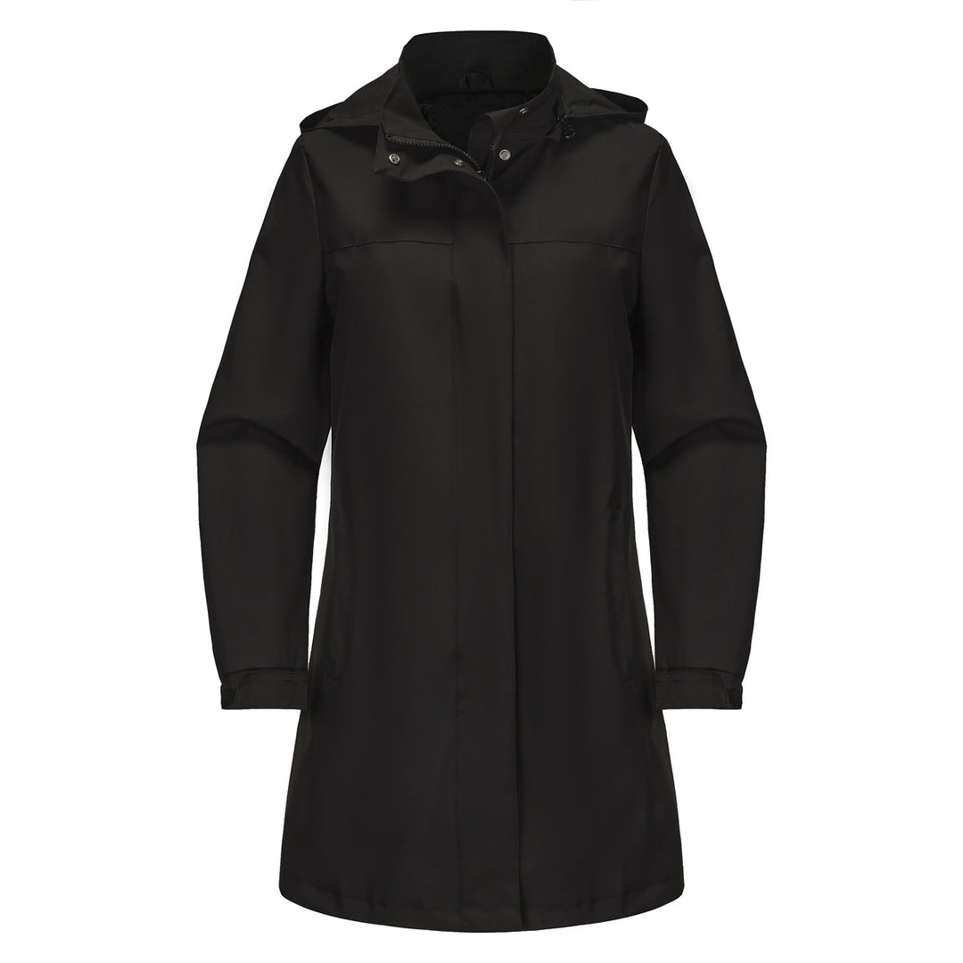 Functional transitional jacket for women with adjustable hood and practical pockets Lune London