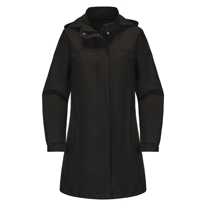 Functional transitional jacket for women with adjustable hood and practical pockets Lune London