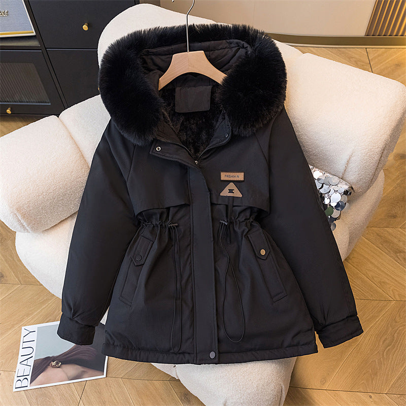 Ladies warm parka coat with removable faux fur collar and practical pockets Lune London
