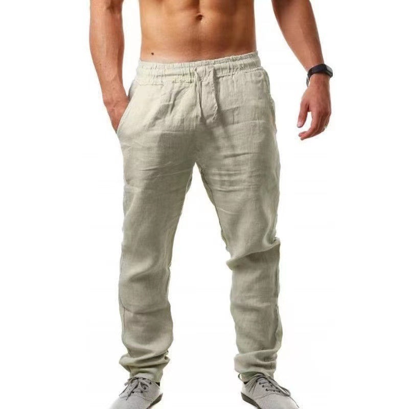Casual linen pants for men with elastic waistband and adjustable drawstring Lune London
