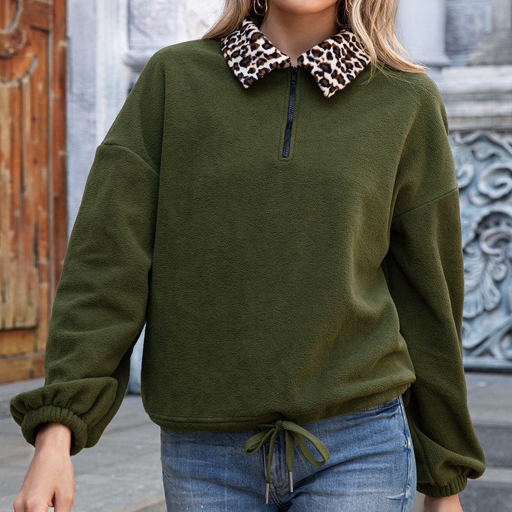 Fleece sweater for women with animal print collar Lune London