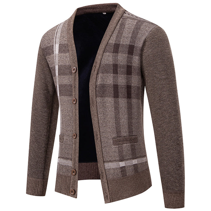 Men's knit jacket with a trendy plaid pattern and practical buttons Lune London