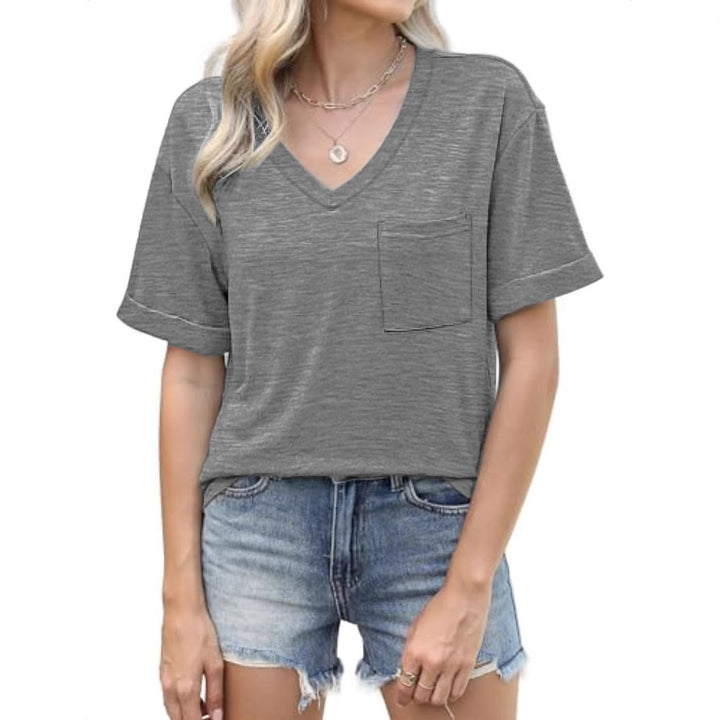 Ladies leisure V-neck T-shirt with pockets Lune London