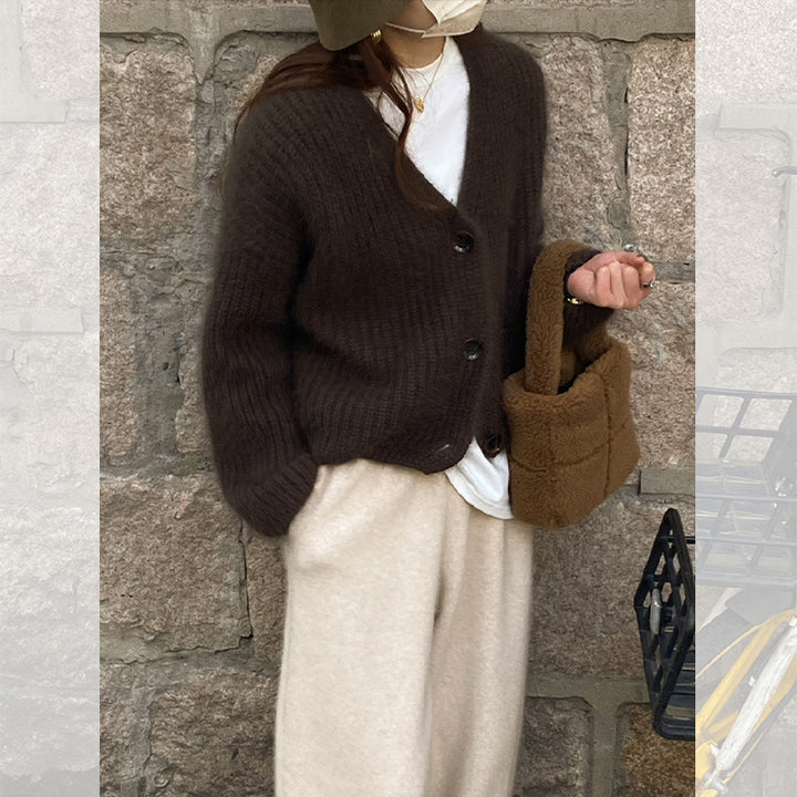 Ladies Cozy Knit Sweater with Big Buttons Lune London
