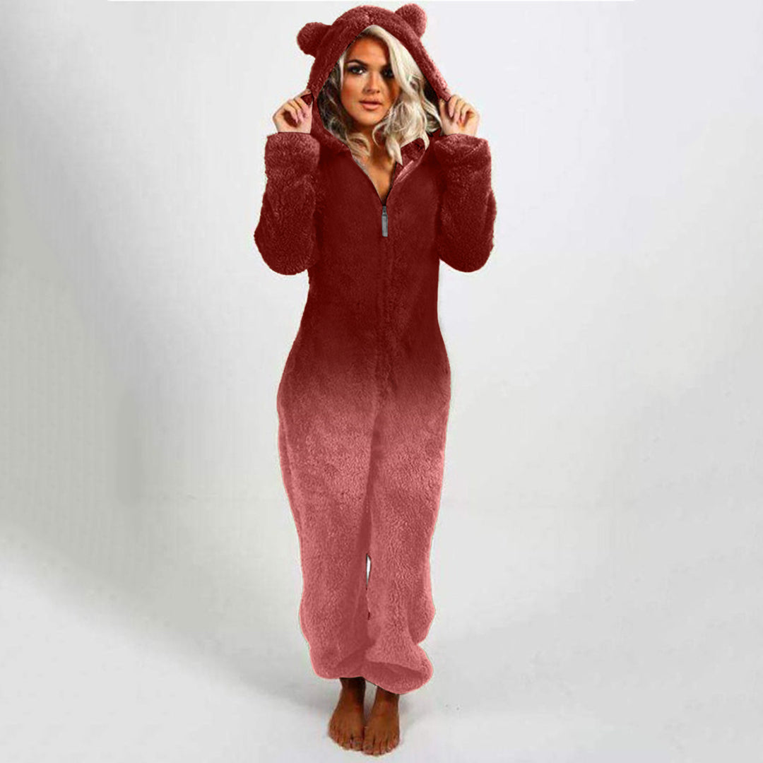 Ladies polar fleece jumpsuit with hood and gradient design Lune London