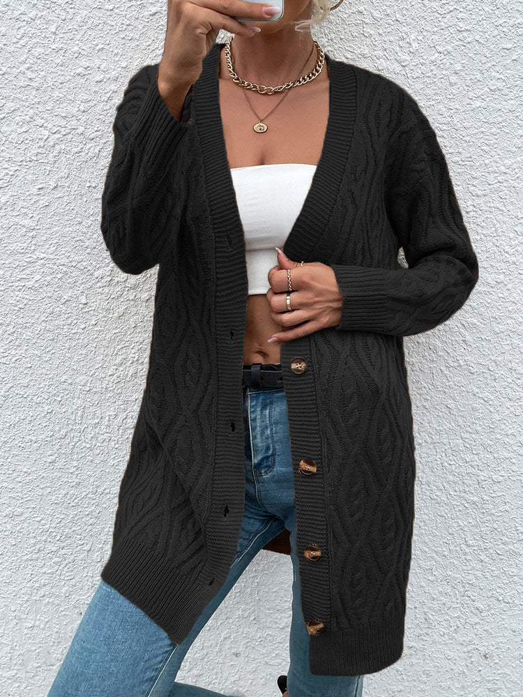 Ladies Chunky Knit Cardigan with open design and practical buttons Lune London