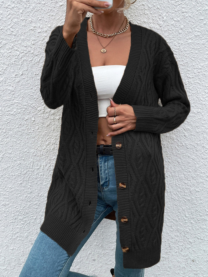 Ladies Chunky Knit Cardigan with open design and practical buttons Lune London