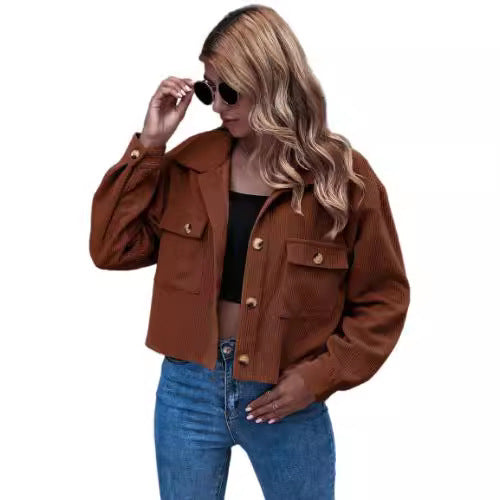 Short women's jacket with rib structure and functional chest pockets Lune London