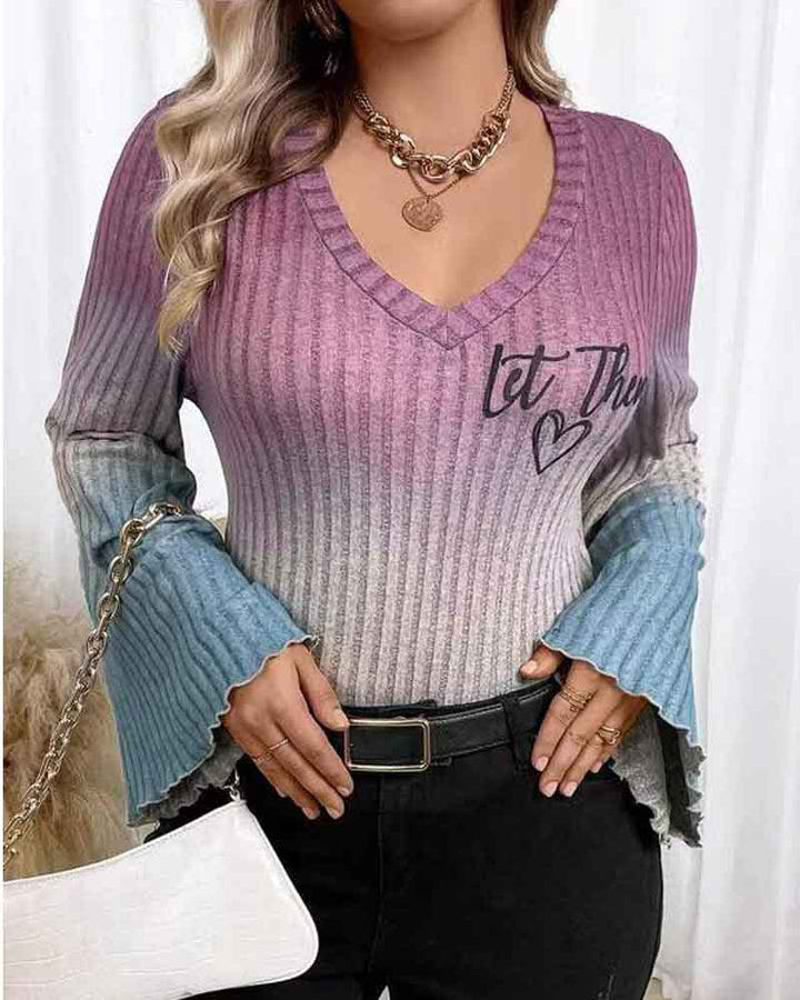 Viscose sweater for women with a romantic gradient of colors and flared sleeves Chic und Stil