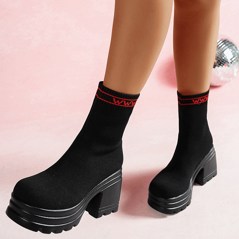 Chunky high boots for women with non-slip sole and elastic shaft Lune London