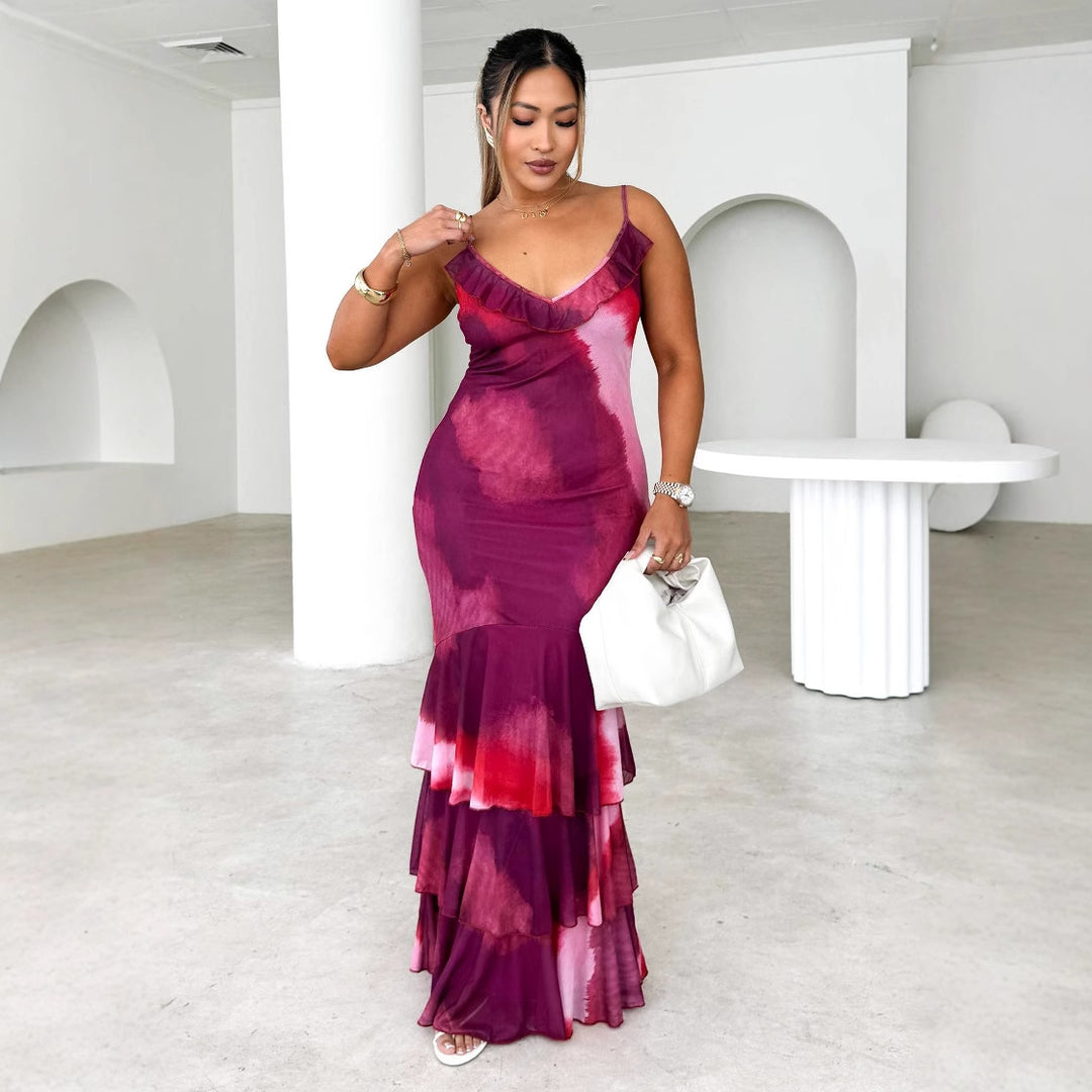Maxi dress women with voluminous skirt and refined ruffle details Chic & Stil