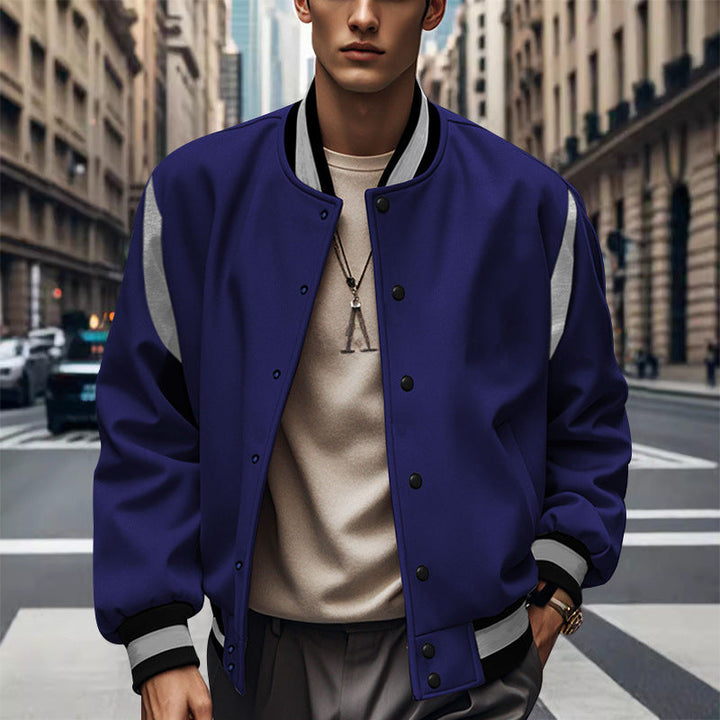 Men's Sporty College Jacket In Retro Style with Contrast Sleeves and Snap Button Closure Lune London