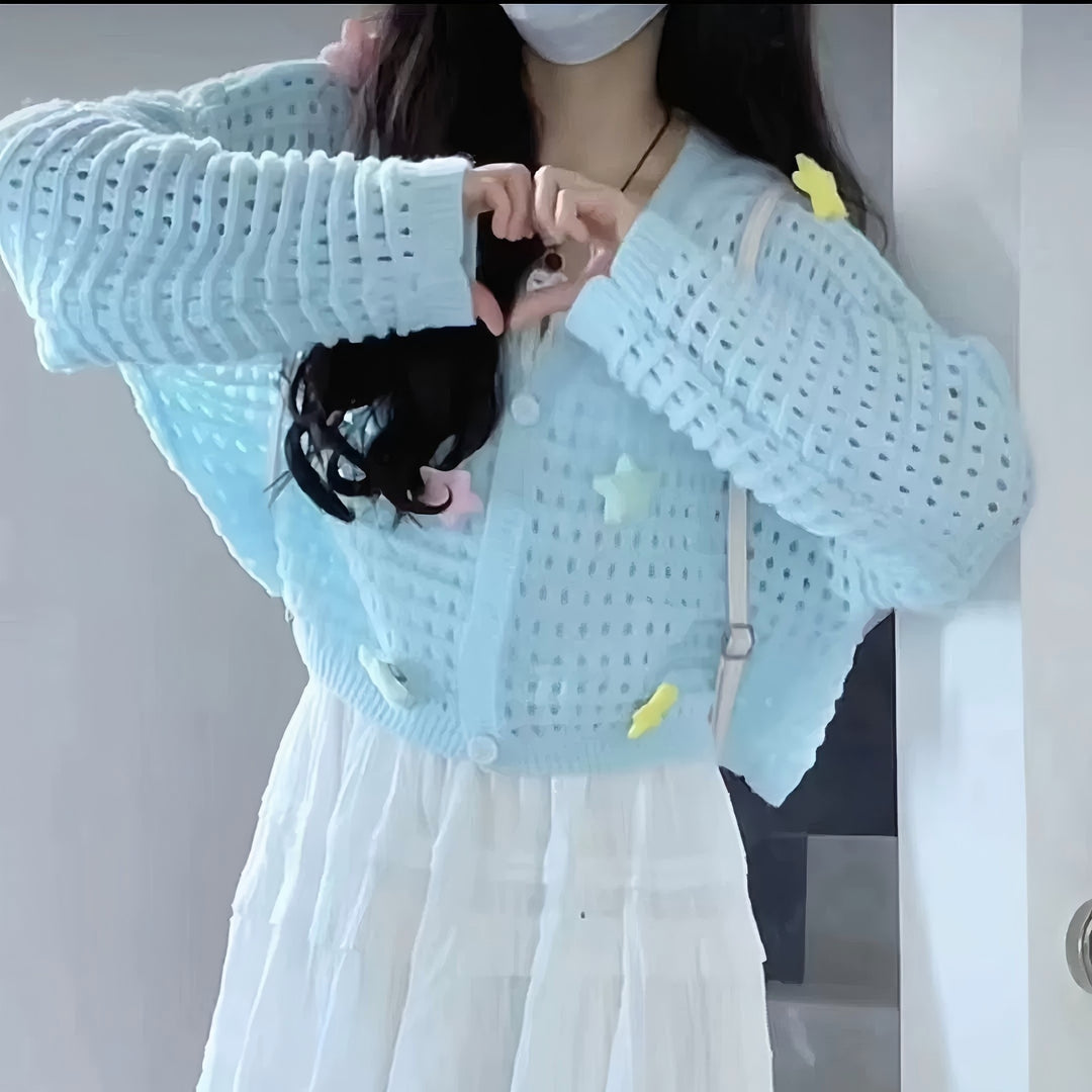 Casual knit sweater for women with colorful appliqués Lune London