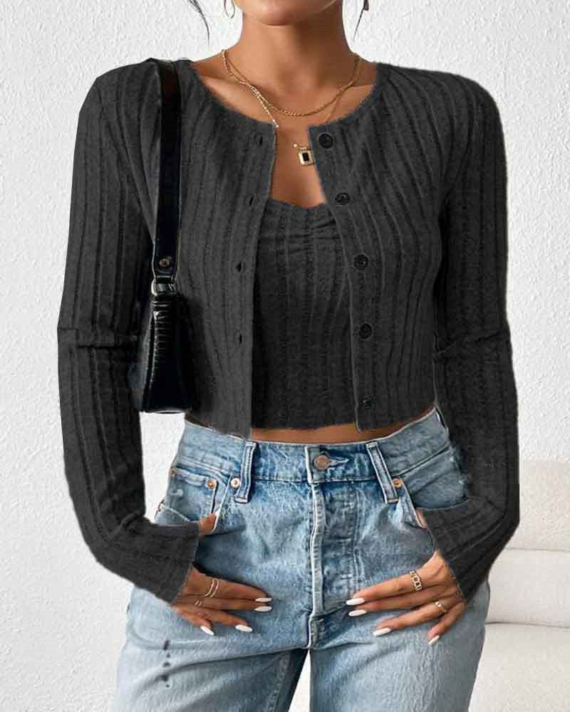 Casual women's cardigan with narrow ribbed design and button placket Lune London