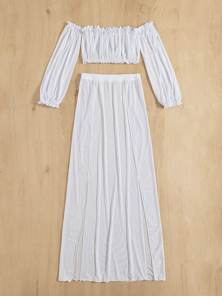 Ladies Elegant Beach Dress with Off-Shoulder Design and Chic Deep Side Slits