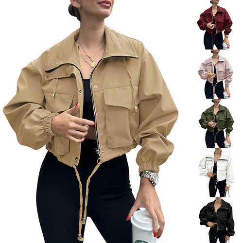 Lune London women's cropped leisure jacket with practical details and drawstring
