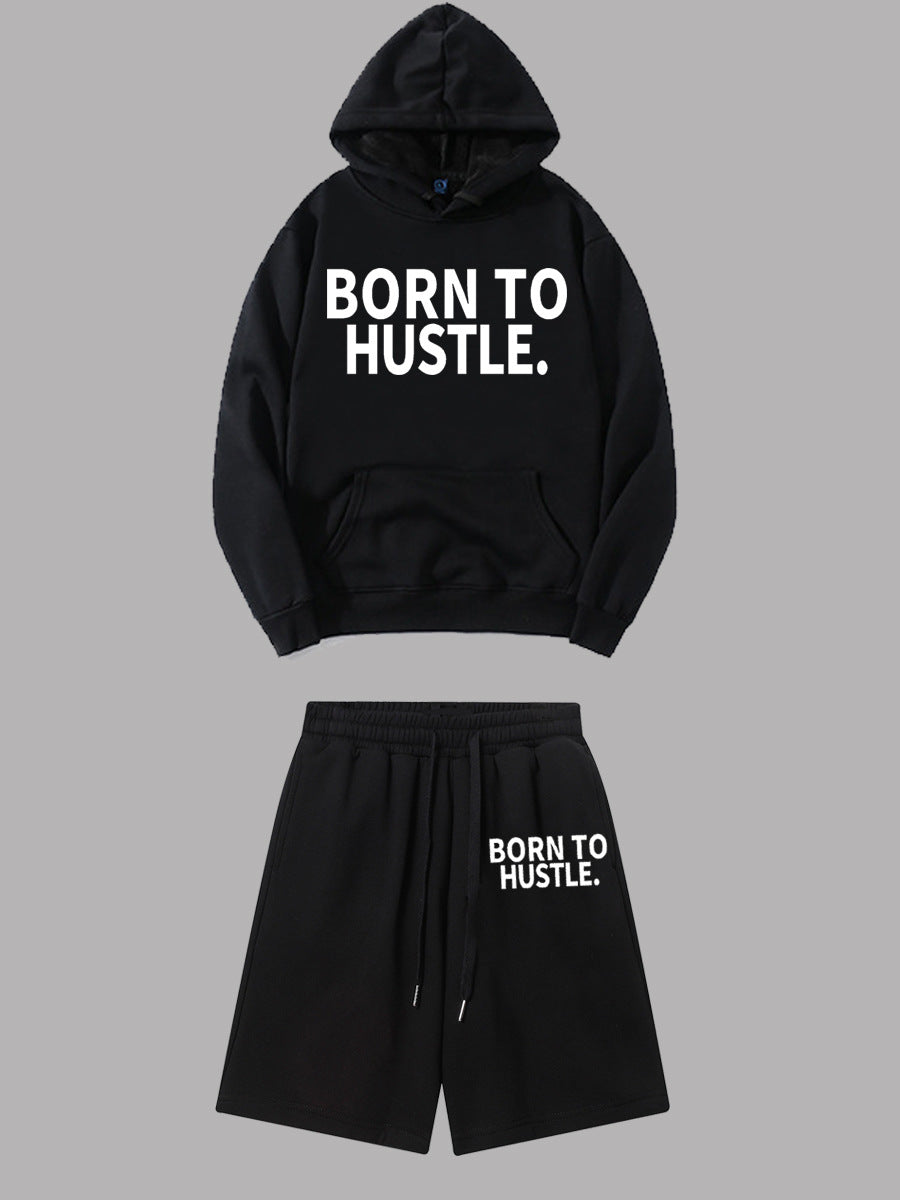 Women's hoodie and sporty shorts set with motivational Lune London inscription
