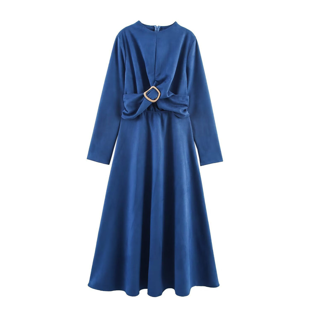 Maxi dress for women with elegant slit and decorative belt Lune London