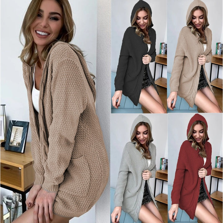 Ladies Chunky Knit Cardigan with Hood and Pockets Lune London