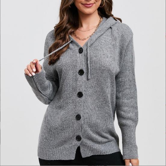 Women's knitted jacket with hood and button closure Lune London