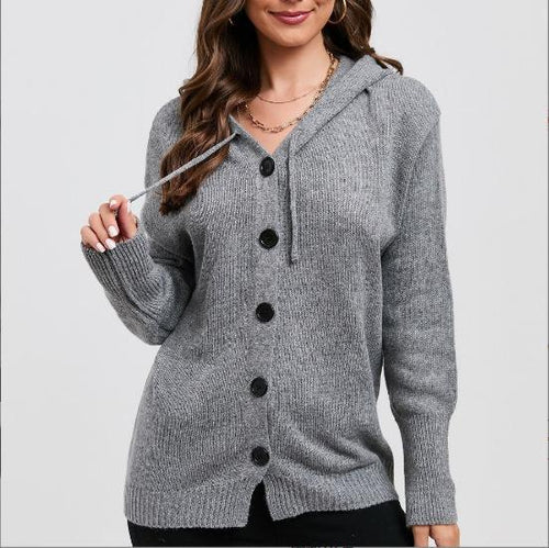 Women's knitted jacket with hood and button closure Lune London