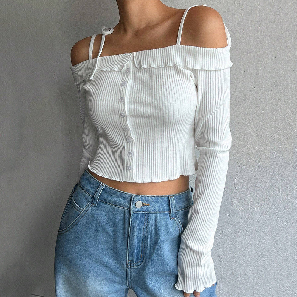 Short top for women with a neckline design and ruffle details Chic & Stil