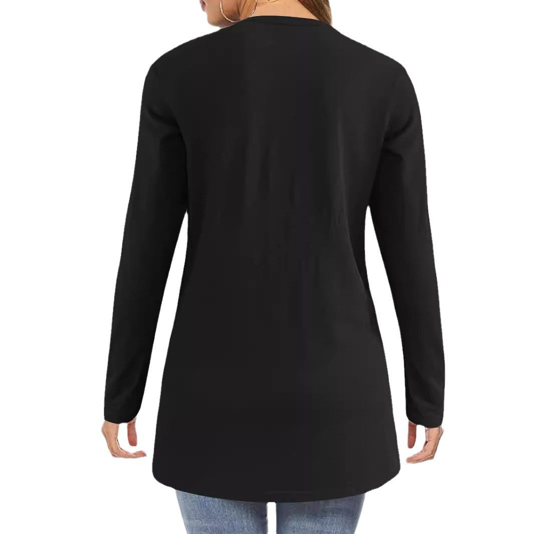 Ladies Long Sleeve Cardigan with Practical Pockets and Open Cut Lune London