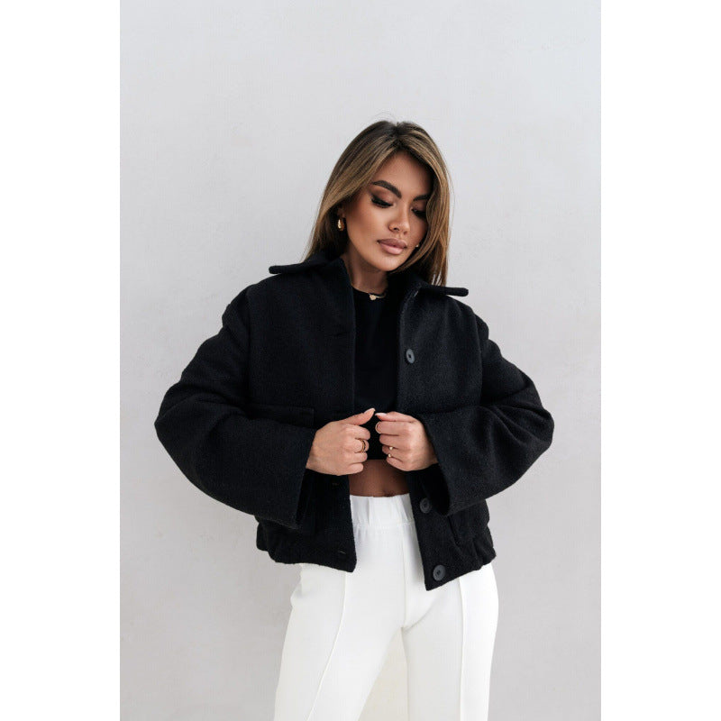 Veste en laine décontractée pour femme avec coupe ample et patte de boutonnage facile d'entretien Chic & Stil