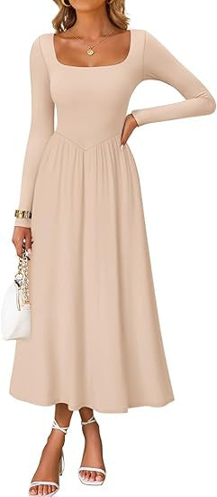 Robe midi élégante pour dames avec col carré et manches longues Chic & Stil