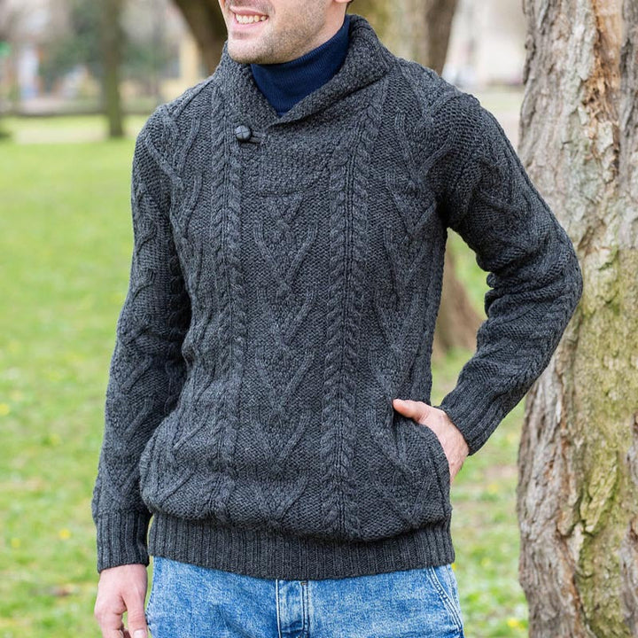 Men's Knit Sweater with Classic Collar and Textured Pattern Lune London