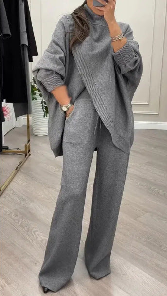 Ensemble en maille confortable pour femmes avec pull oversized et pantalon à jambes larges Chic & Stil
